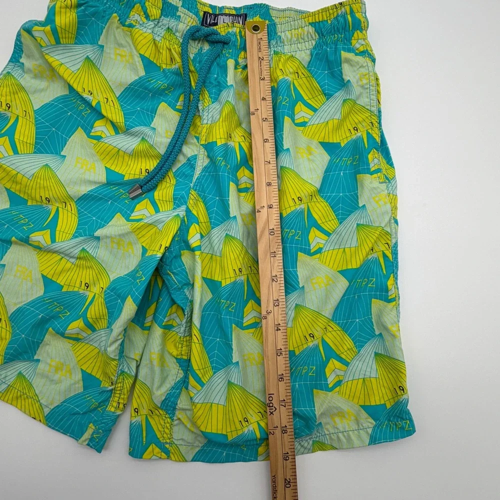 Vilebrequin Moorea Swim Trunks Mens Large Yellow Teal Sail Print Board Shorts